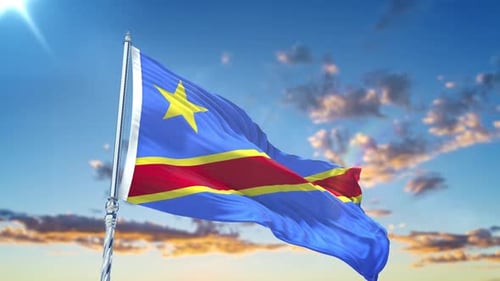Democratic Republic of Congo Flag Waving in Realistic 3D Animation