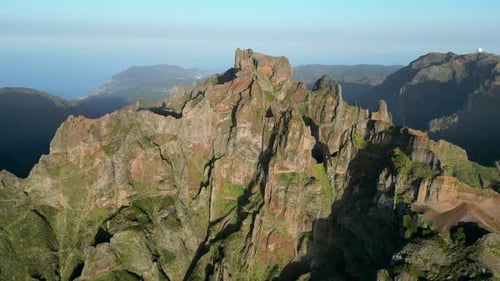 Aerial view of rugged peak and rocky terrain, Portugal.