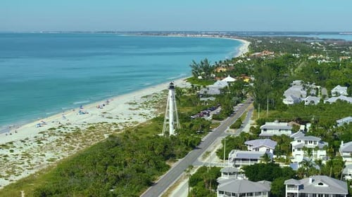 Boca Grande Florida Architecture White Lighthouse Tower and Wealthy Neighborhood with Expensive