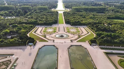 Aerial shot of Palace of Versailles gardens in Versailles, France