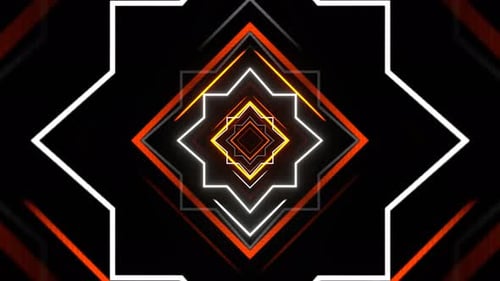 White And Orange Neon Tunnel With Geometric Strobe Shapes Background Vj Loop In 4K