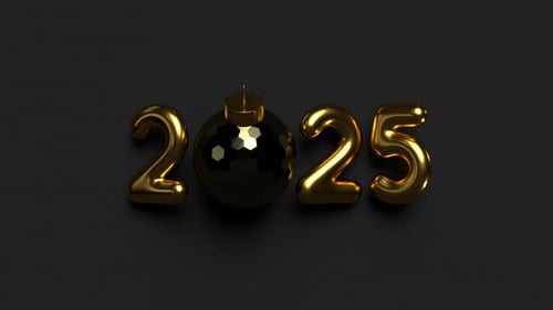 2025 New Year sign with rotating ball.