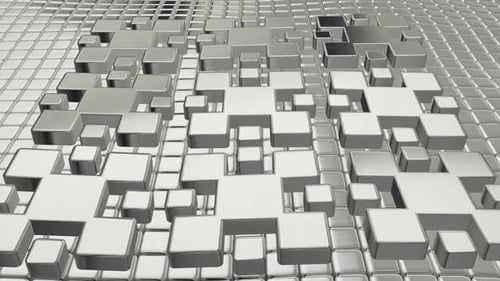Fondo flotante con cubos de plata, diseño único, renderizado 3D, reflexión, exclusivo, formas