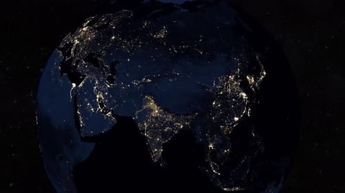 Night Earth Globe with Bright City Lights and Stars