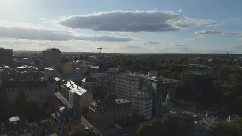 Lowering aerial pedestal down shot of Luxembourg