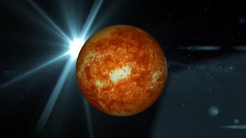 Rotating Fiery Orb with Lens Flare in Starry Space