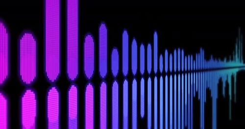 Neon Audio Equalizer Display with Reflective Spectrum Bars