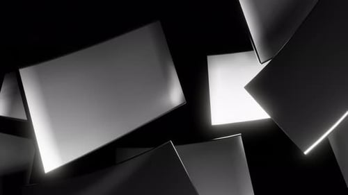 Spinning silver tiles on a black background. Design. Monochrome pattern with rotating grey tiles.