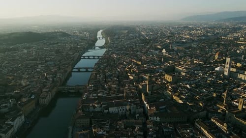 Aerial view of historic cityscape and cathedral, Italy.