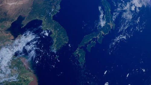 Japan From Space. Asia From Space Orbit. Blue Planet Earth. Globe