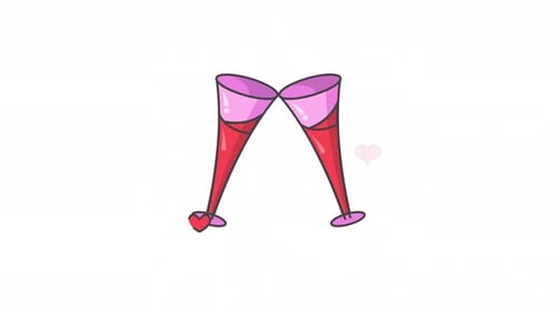Animated Clinking Champagne Glasses with Hearts for Love Celebrations