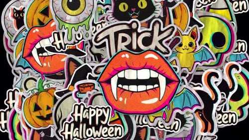 Animated Halloween Sticker Collection with Spooky Cartoon Elements