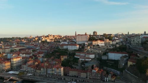 Porto City on Sunny Morning Episcopal Palace Aerial View