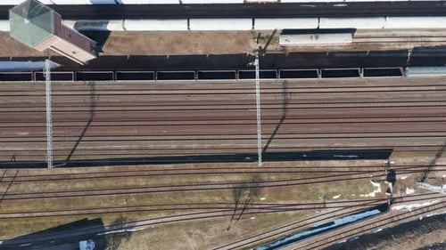 AERIAL: Top Shot of Empty Train Rails in Vilnius