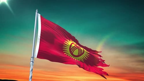 Realistic Kyrgyzstan Flag Waving Loop against a Vibrant Sky