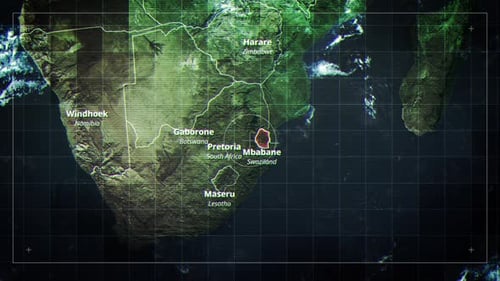 Futuristic Digital Map with Southern Africa Cities and Glitch Effect
