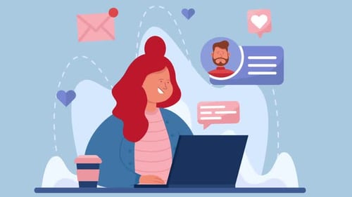 Flat Design Woman on Laptop with Social Media Icons