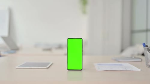 Smartphone with Green Screen on Desk, Chroma Key
