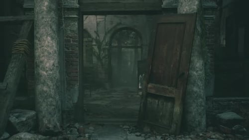 Abandoned Building with an Eerie Atmosphere and a Partially Open Door