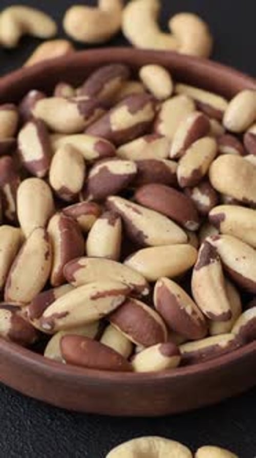 Brazil nuts, raw and shelled, are a source of selenium and a healthy food ingredient. Brazil nuts