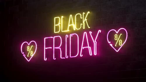 Animated Black Friday Neon Sign with Pink Hearts