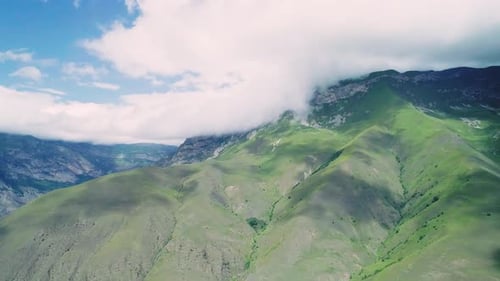 Aerial of Northern Caucasus Mountains on a Bright Sunny Day Majestic Scenery of Highlands of Region