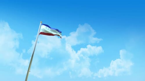 Realistic Waving Flag on Pole with Blue Sky Background Loop
