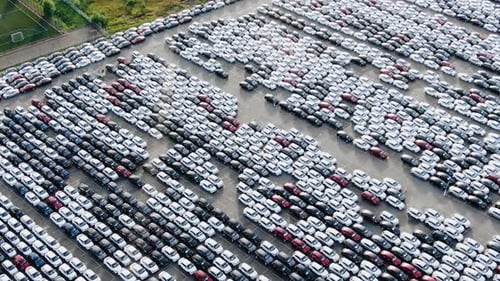 Aerial View of Giant Car Parking Vertical Panorama