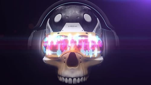 stylized sci-fi human skull in augmented reality glasses with dynamic animation