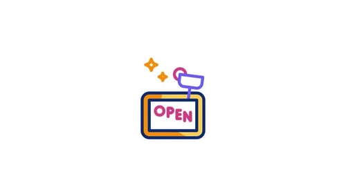 Animated Flat Design Open Sign Icon