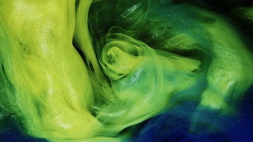 Green and Orange Ink Flow with Various Textures and Strong Shadows