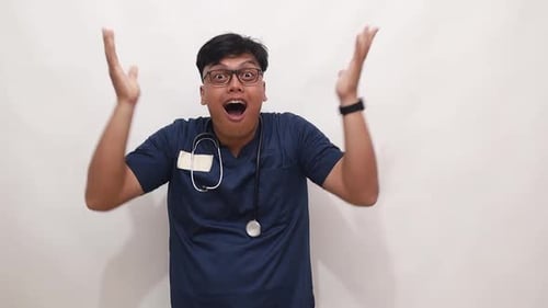Upset Doctor Relieved in Mid Shot Studio