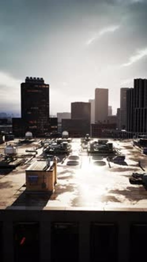 City Rooftops Shimmer Under Bright Evening Sunlight in Urban Landscape