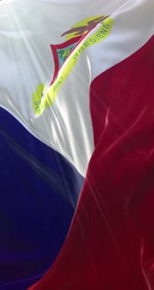 St. Maarten National Flag Waving in Realistic Vertical Animation