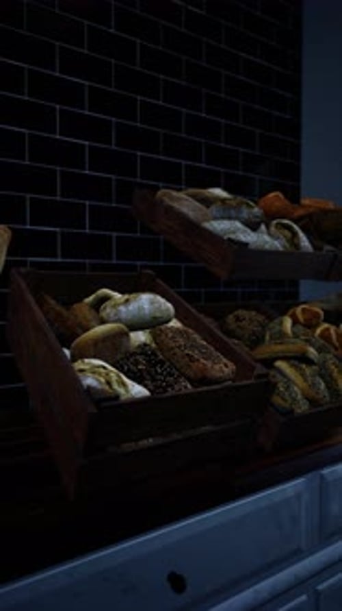 Assorted Food Items on Vintage Bakery Counter