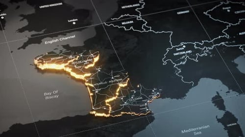 Map of France with Country Regions Outlines