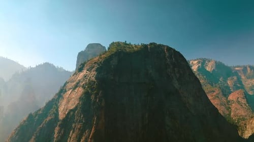 Picturesque rock of Yosemite National Park, California, USA. Beautiful mountain with some trees