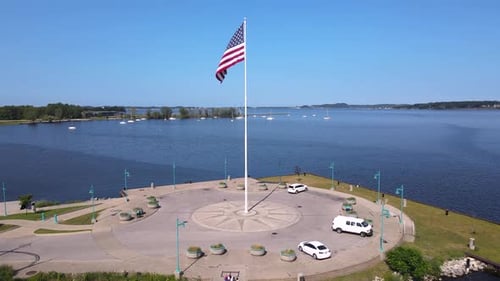 American Flag Waving on Beautiful Pier