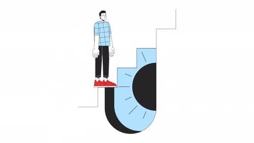 Man Going Up Surreal Stairs Line 2D Animation