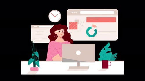 Woman Working on Data Analysis Desk Animation