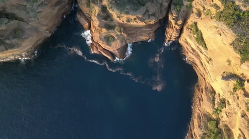 High aerial shot of the French Riviera’s rugged coastal rock formations