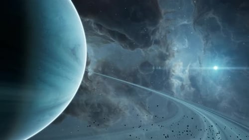 Cinematic Ringed Gas Giant Planet In Deep Space