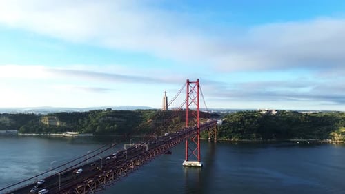 25th of April Bridge in Lisbon aerial view