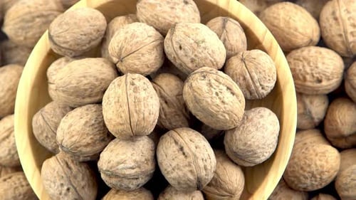 Walnut in Shell Background View From Above Healthy Food Bowl Top View