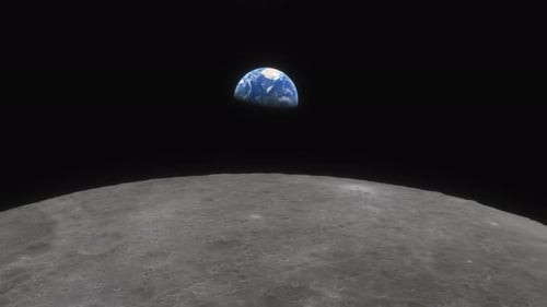 Lunar Program the Spacecraft Flies Over the Surface of the Moon