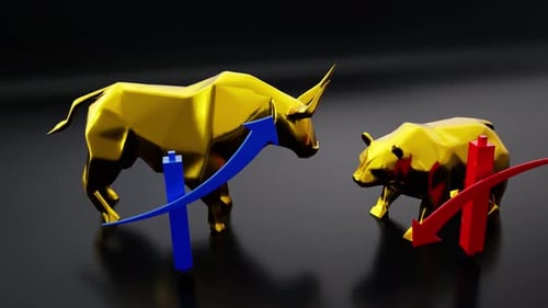 Golden Bullish Bearish Financial Battle Candlesticks Dark