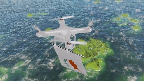 The Drone Flying With Cyprus Flag Above The Sea