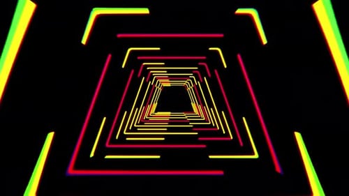 Dynamic neon tunnel vortex with vibrant red and yellow lights creating a futuristic digital cyberspa