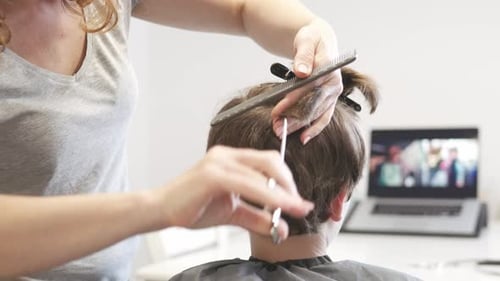 Haircut at Home With Scissors and Comb