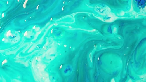 Slow Motion Fluid Art Blue Green and Violet Color Fusion on White Abstract